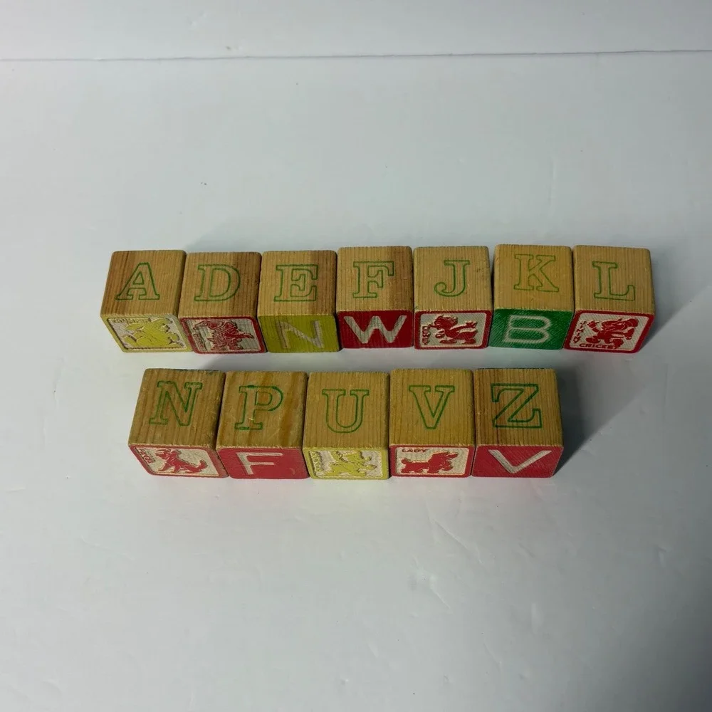Vintage Disney Wooden Alphabet Blocks 12pc Characters Numbers Letters Decor